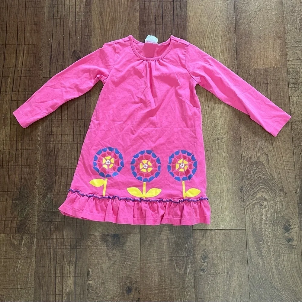 Hanna Andersson girls pink dress w/ flowers sz 110/5 100% cotton